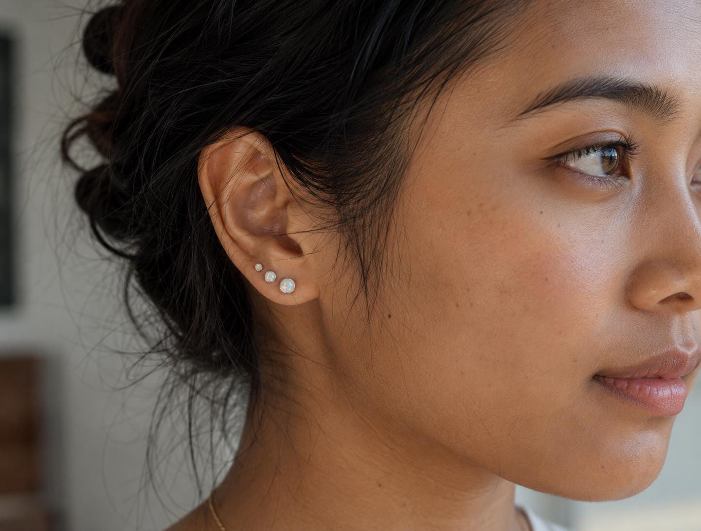 Opal Stud Earrings Sterling Silver | Tiny Opal Earrings | Minimalist Studs,October Birthstone Gift, Cartilage & Second Hole Stackable Studs