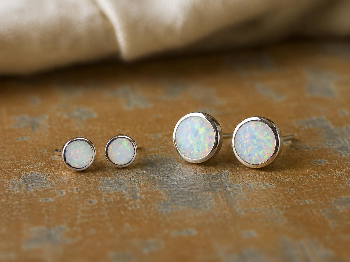Opal Stud Earrings Sterling Silver | Tiny Opal Earrings | Minimalist Studs,October Birthstone Gift, Cartilage & Second Hole Stackable Studs