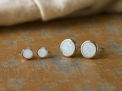 Opal Stud Earrings Sterling Silver | Tiny Opal Earrings | Minimalist Studs,October Birthstone Gift, Cartilage & Second Hole Stackable Studs