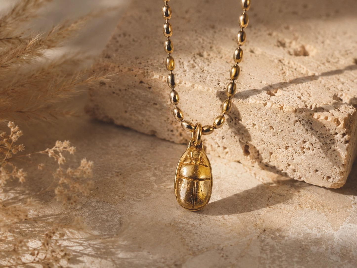 Gold Scarab Pendant Necklace, Ancient Egyptian Jewelry, 12k Antique Gold Ball Chain, Chunky Layering Necklace, Vintage Style Gold Jewelry