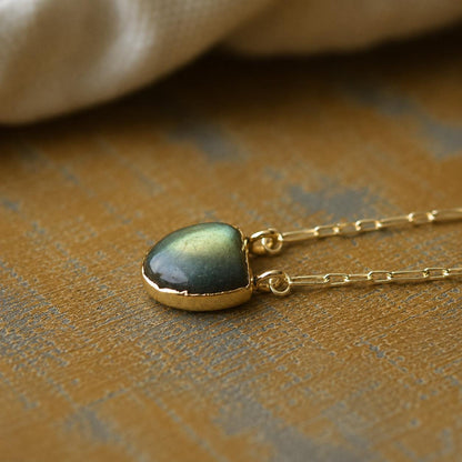 Flashy Labradorite Pendant Necklace, Dainty Labradorite Jewelry, 18k Gold Filled Paperclip Chain, Minimalist Gemstone Necklace,Gift for Her