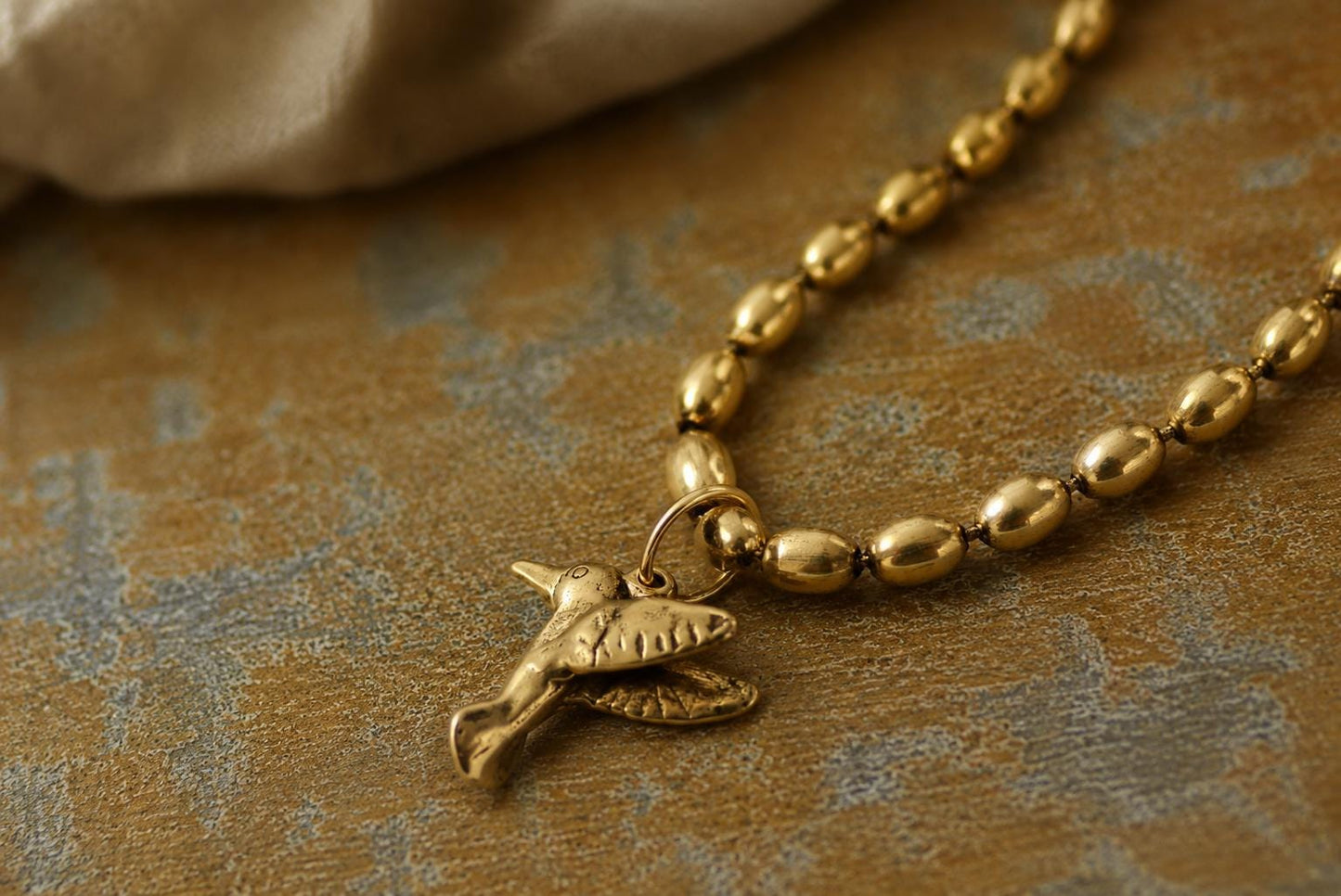 Antiqued Gold Hummingbird Pendant Necklace, Symbolic Bird Charm Necklace, Good Luck Jewelry,
