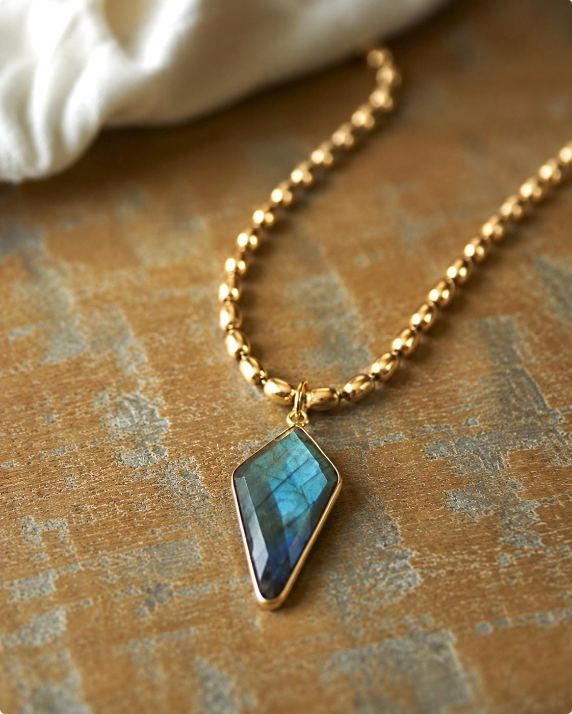 Blue Flash Labradorite Necklace, Gold Gemstone Pendant Necklace, Boho Layering Necklace