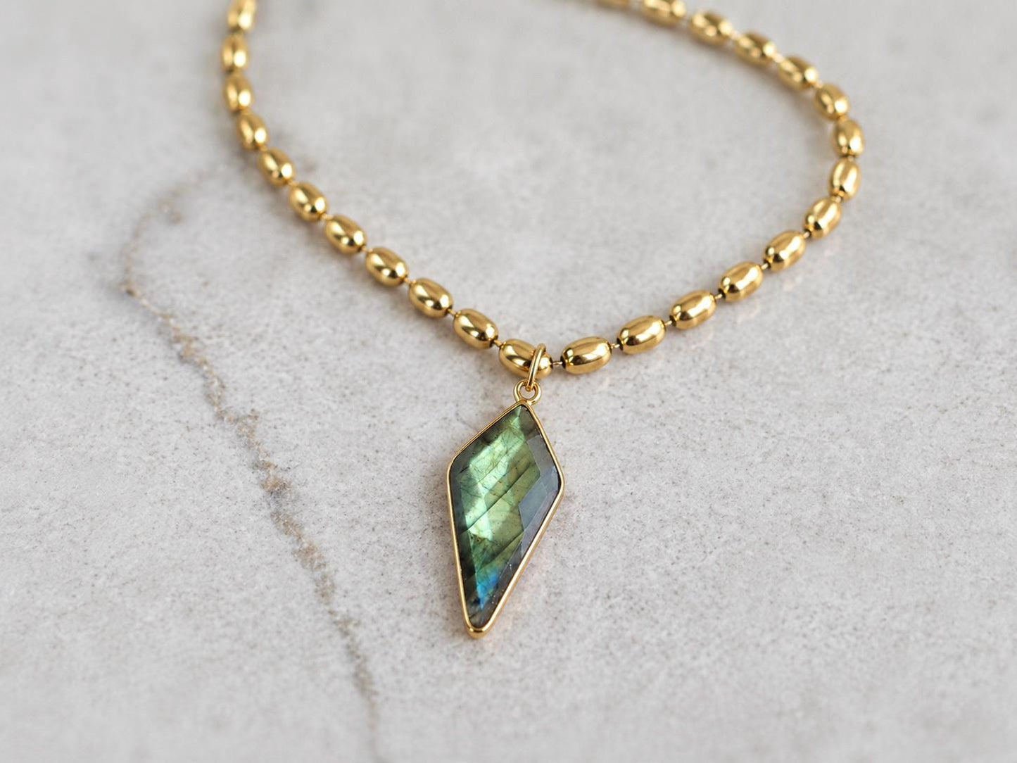 Blue Flash Labradorite Necklace, Gold Gemstone Pendant Necklace, Boho Layering Necklace