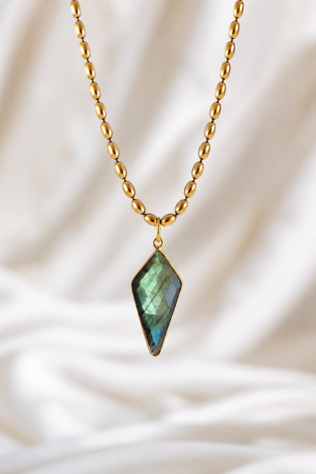 Blue Flash Labradorite Necklace, Gold Gemstone Pendant Necklace, Boho Layering Necklace
