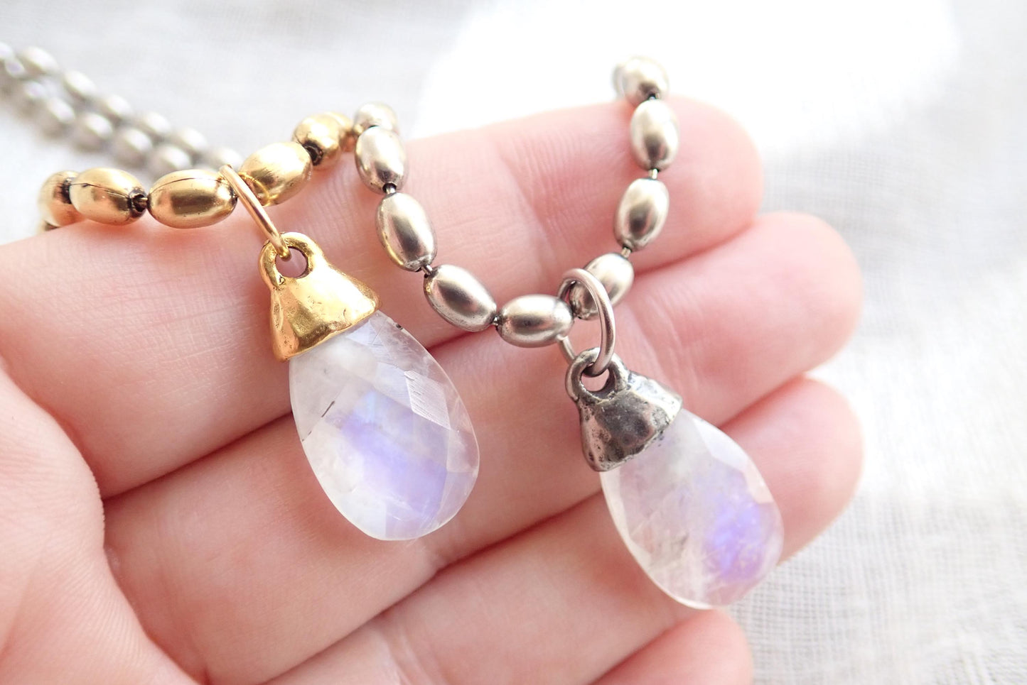 Rainbow Moonstone Pendant Necklace Antique Gold or Silver, June Birthstone Gift, Moonstone Jewelry, Boho Gemstone Necklace,