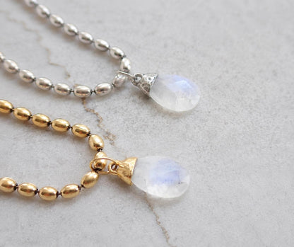 Rainbow Moonstone Pendant Necklace Antique Gold or Silver, June Birthstone Gift, Moonstone Jewelry, Boho Gemstone Necklace,