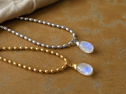 Rainbow Moonstone Pendant Necklace Antique Gold or Silver, June Birthstone Gift, Moonstone Jewelry, Boho Gemstone Necklace,
