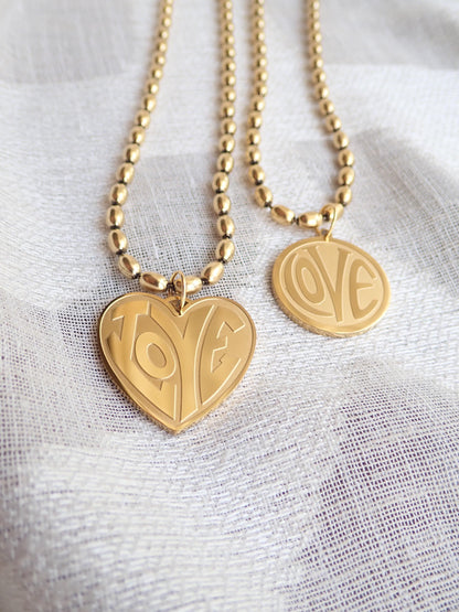 Gold Fill LOVE Necklace, Chunky Heart Necklace, Retro Gold Statement Necklace, Bold Layering Jewelry