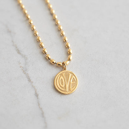 Gold Fill LOVE Necklace, Chunky Heart Necklace, Retro Gold Statement Necklace, Bold Layering Jewelry