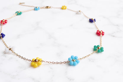 Colorful Waterproof Gold Necklace | Beaded Flower Necklace | Floral Summer Jewelry for Women | No Tarnish Beachy Boho Jewelry | Gift for Her