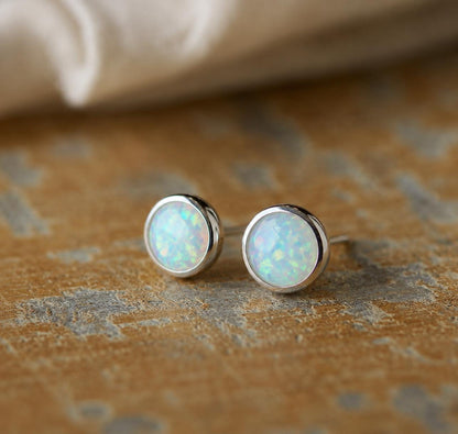 Opal Stud Earrings Sterling Silver | Tiny Opal Earrings | Minimalist Studs,October Birthstone Gift, Cartilage & Second Hole Stackable Studs