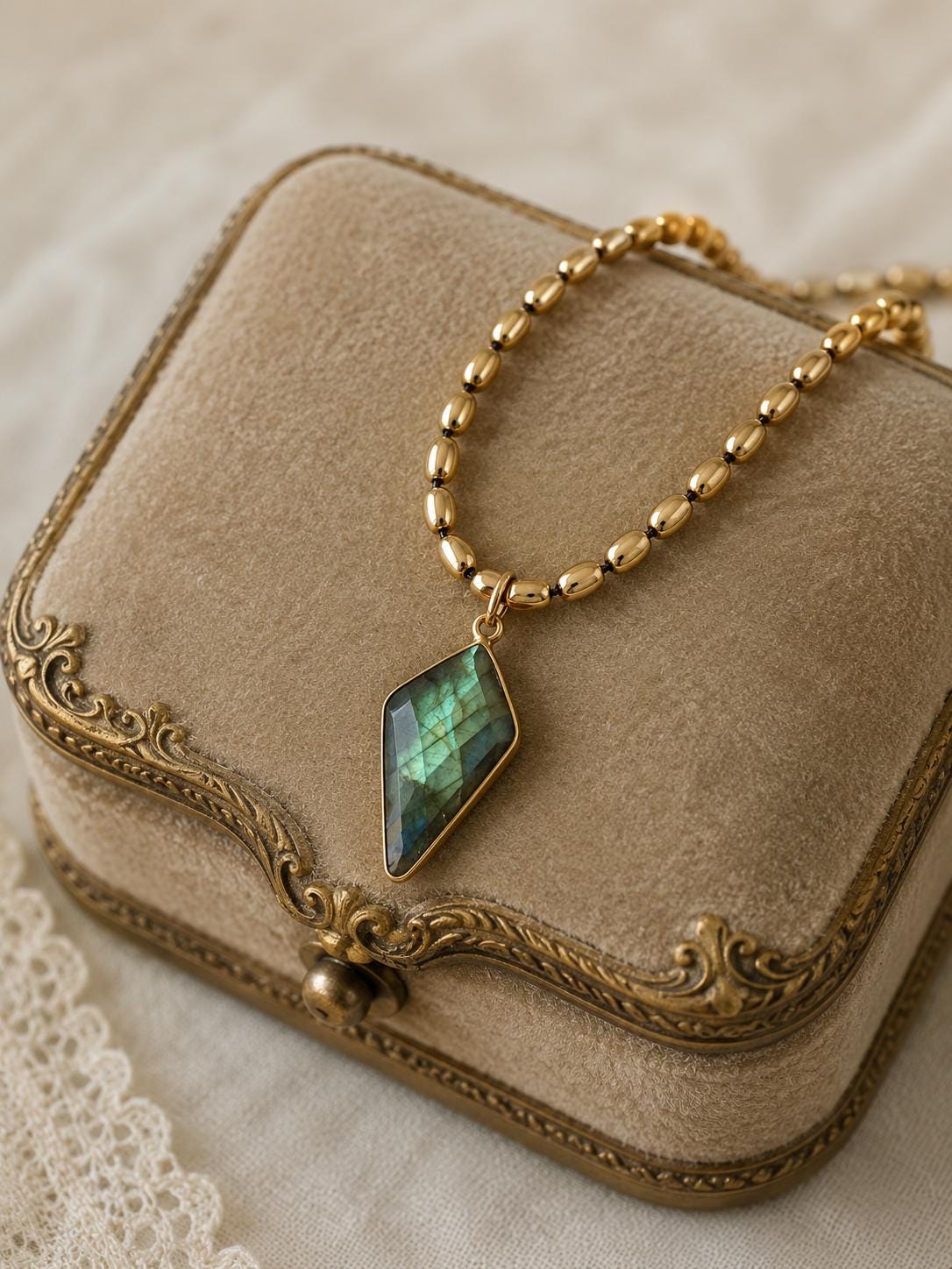 Blue Flash Labradorite Necklace, Gold Gemstone Pendant Necklace, Boho Layering Necklace