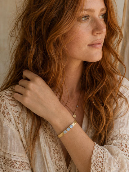 Rainbow Moonstone Cuff Bracelet, June Birthstone Gift, Gemstone Stacking Bracelet, Dainty Moonstone Jewelry, Hammered Gold Cuff