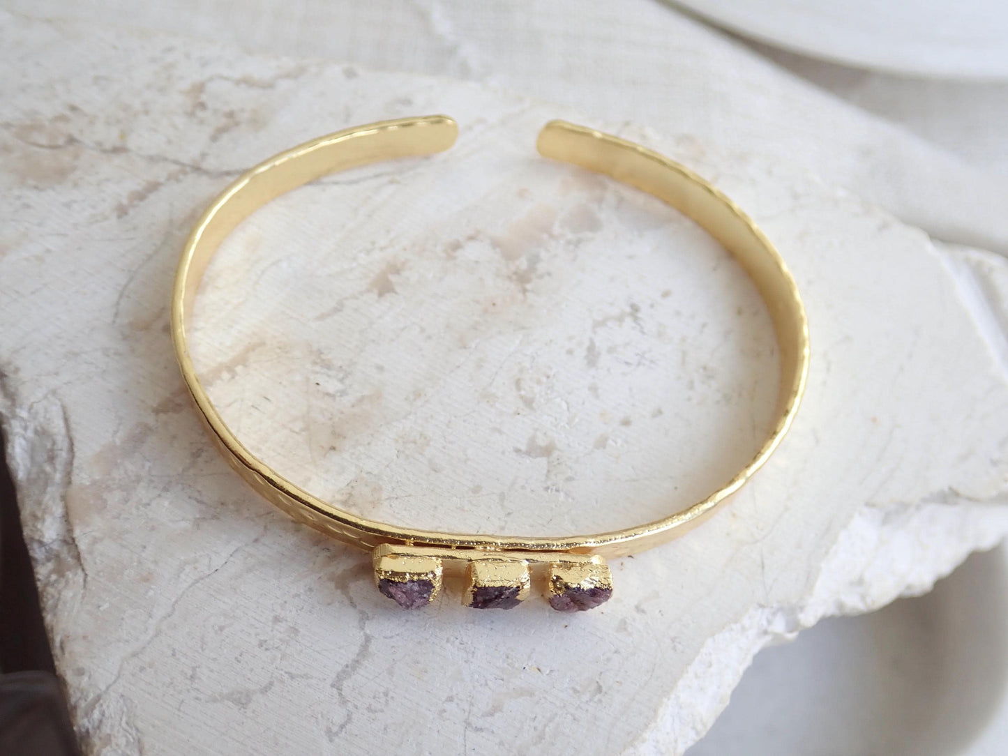 Raw Ruby Cuff Bracelet | Gold Hammered Bracelet with Natural Ruby Stones | Adjustable July Birthstone Jewelry | Gift for Her
