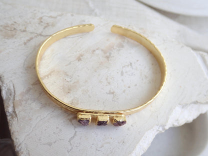 Raw Ruby Cuff Bracelet | Gold Hammered Bracelet with Natural Ruby Stones | Adjustable July Birthstone Jewelry | Gift for Her