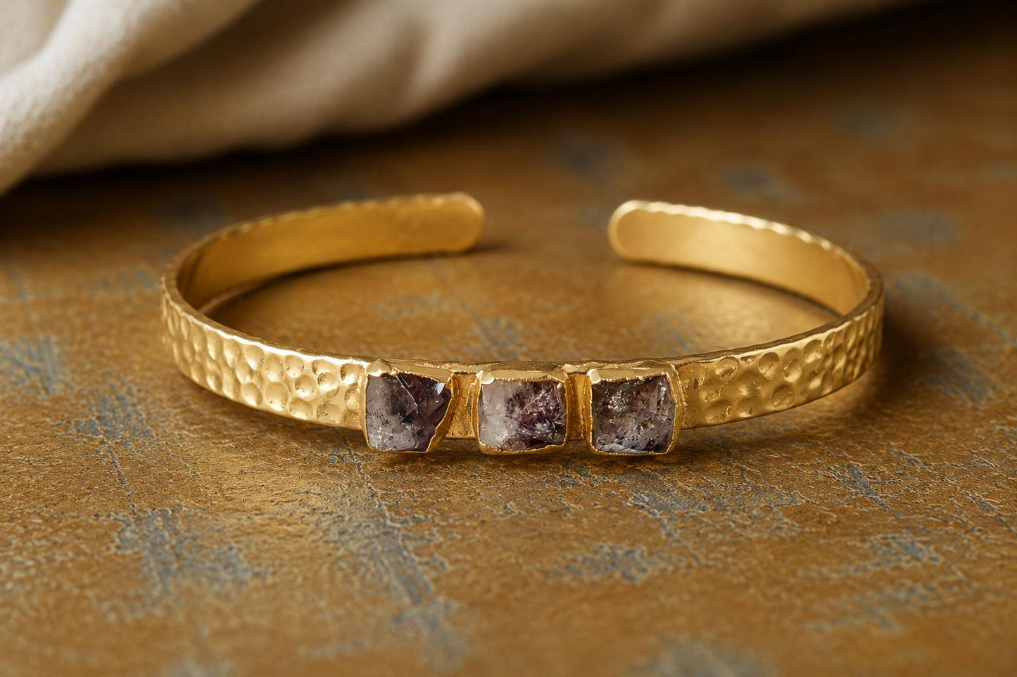 Gold Birthstone Cuff Bracelet, Herkimer Diamond Cuff, April Birthstone Gift