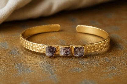 Gold Birthstone Cuff Bracelet, Herkimer Diamond Cuff, April Birthstone Gift