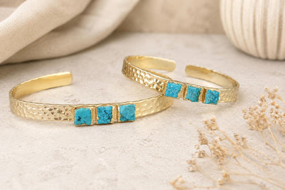 Turquoise Cuff Bracelet Gold | December Birthstone Gift | Minimalist Boho Chic Gemstone Bangle,