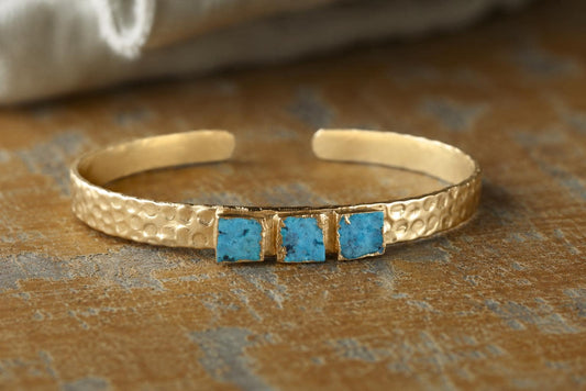 Turquoise Cuff Bracelet Gold | December Birthstone Gift | Minimalist Boho Chic Gemstone Bangle,
