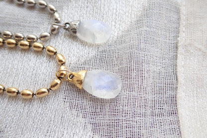 Rainbow Moonstone Pendant Necklace Antique Gold or Silver, June Birthstone Gift, Moonstone Jewelry, Boho Gemstone Necklace,