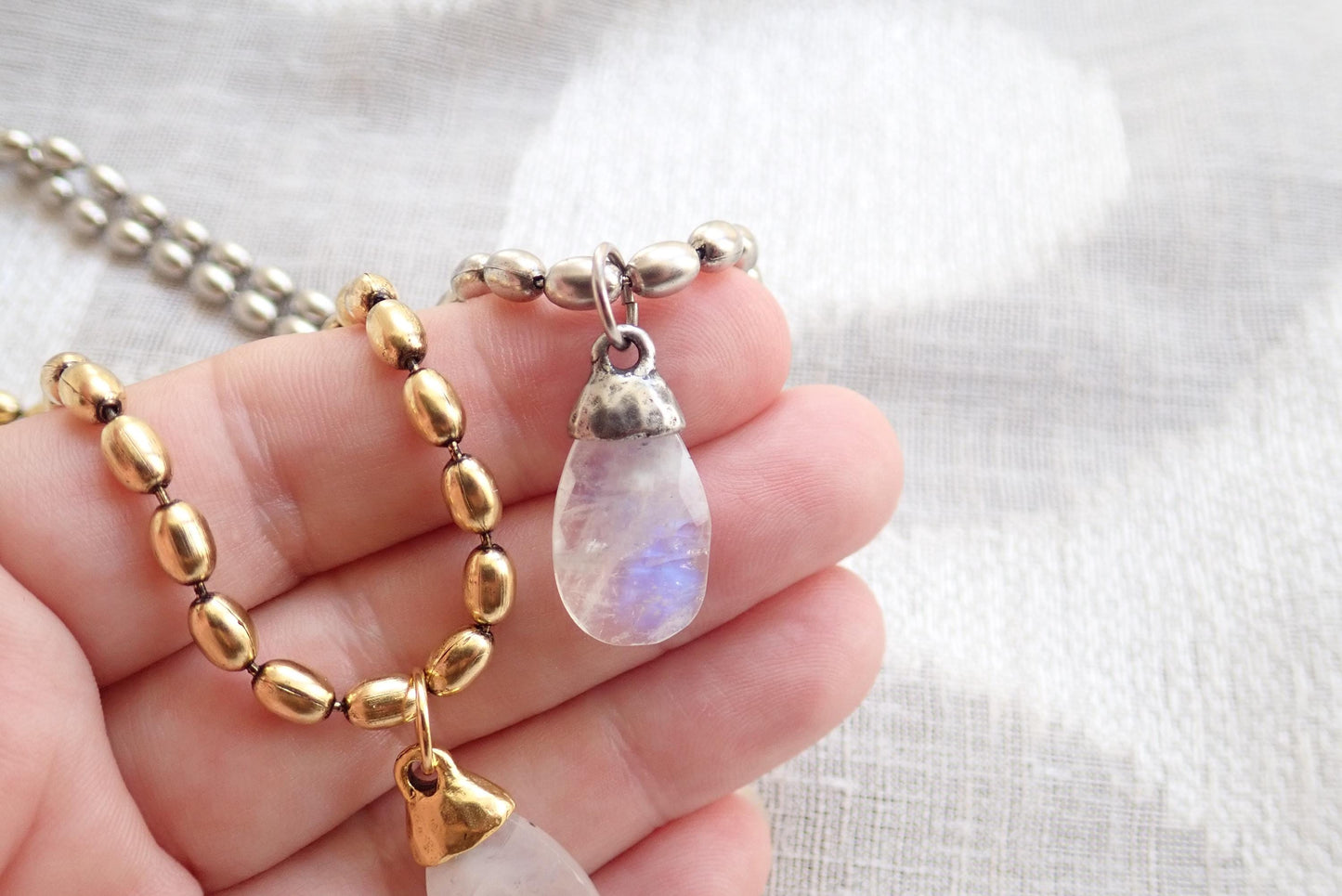 Rainbow Moonstone Pendant Necklace Antique Gold or Silver, June Birthstone Gift, Moonstone Jewelry, Boho Gemstone Necklace,