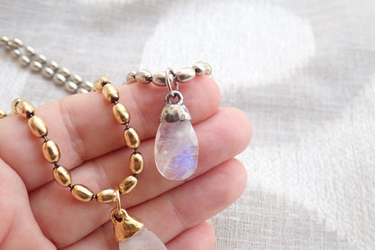 Rainbow Moonstone Pendant Necklace Antique Gold or Silver, June Birthstone Gift, Moonstone Jewelry, Boho Gemstone Necklace,
