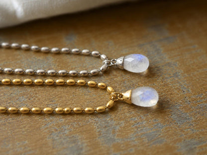 Rainbow Moonstone Pendant Necklace Antique Gold or Silver, June Birthstone Gift, Moonstone Jewelry, Boho Gemstone Necklace,