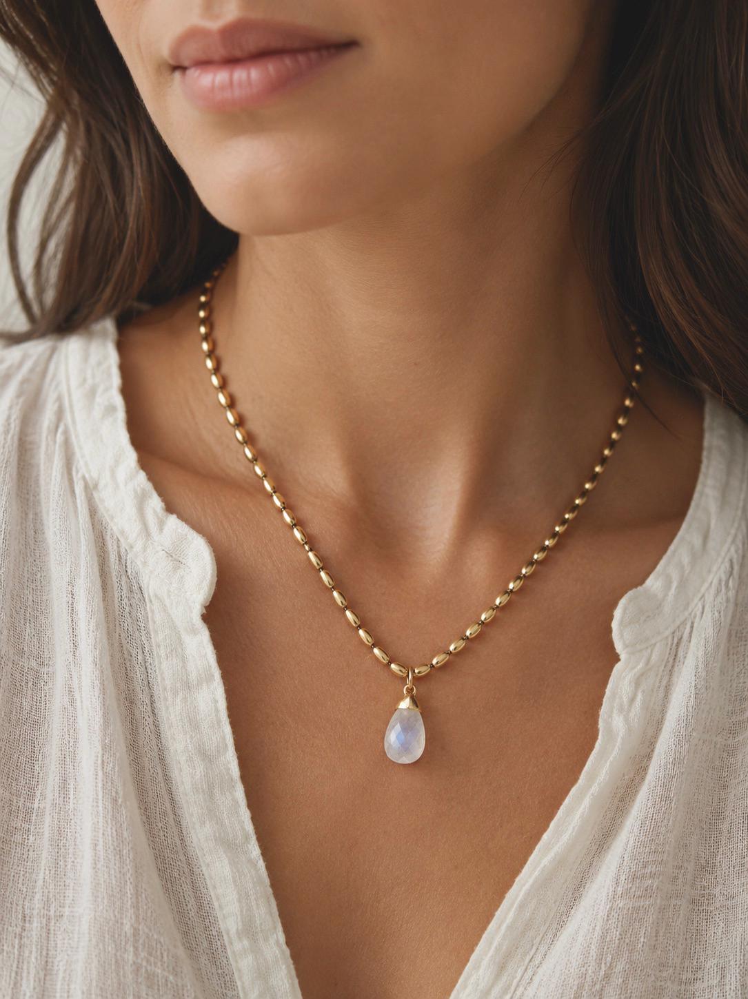 Rainbow Moonstone Pendant Necklace Antique Gold or Silver, June Birthstone Gift, Moonstone Jewelry, Boho Gemstone Necklace,
