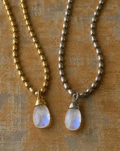 Rainbow Moonstone Pendant Necklace Antique Gold or Silver, June Birthstone Gift, Moonstone Jewelry, Boho Gemstone Necklace,
