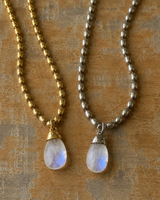 Rainbow Moonstone Pendant Necklace Antique Gold or Silver, June Birthstone Gift, Moonstone Jewelry, Boho Gemstone Necklace,