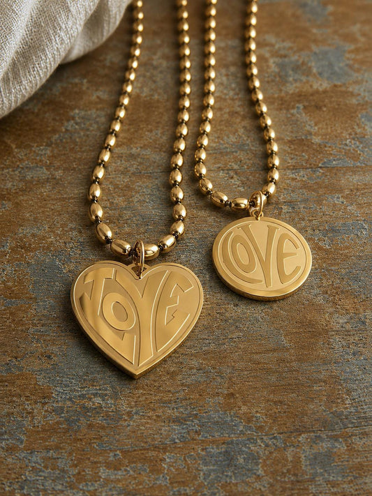 Gold Fill LOVE Necklace, Chunky Heart Necklace, Retro Gold Statement Necklace, Bold Layering Jewelry
