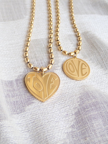 Gold Fill LOVE Necklace, Chunky Heart Necklace, Retro Gold Statement Necklace, Bold Layering Jewelry