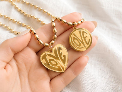 Gold Fill LOVE Necklace, Chunky Heart Necklace, Retro Gold Statement Necklace, Bold Layering Jewelry