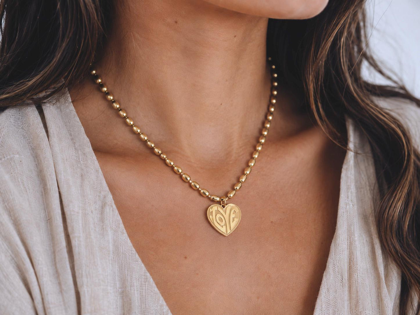 Gold Fill LOVE Necklace, Chunky Heart Necklace, Retro Gold Statement Necklace, Bold Layering Jewelry