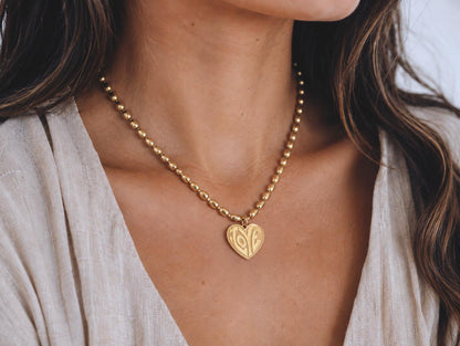 Gold Fill LOVE Necklace, Chunky Heart Necklace, Retro Gold Statement Necklace, Bold Layering Jewelry