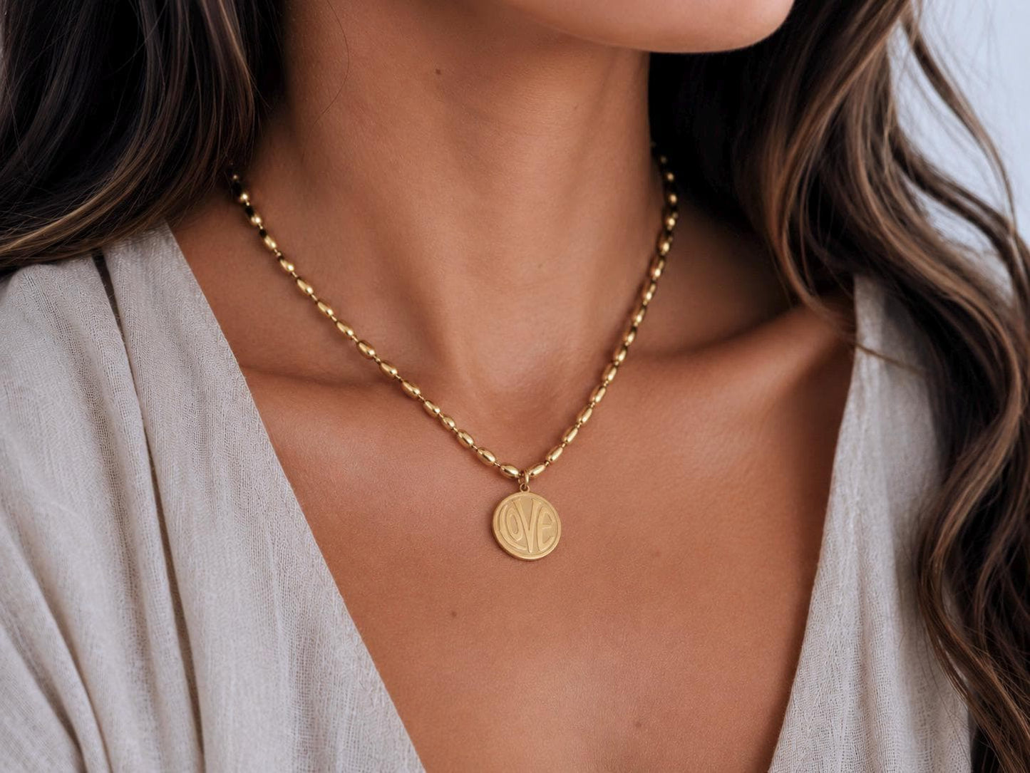 Gold Fill LOVE Necklace, Chunky Heart Necklace, Retro Gold Statement Necklace, Bold Layering Jewelry