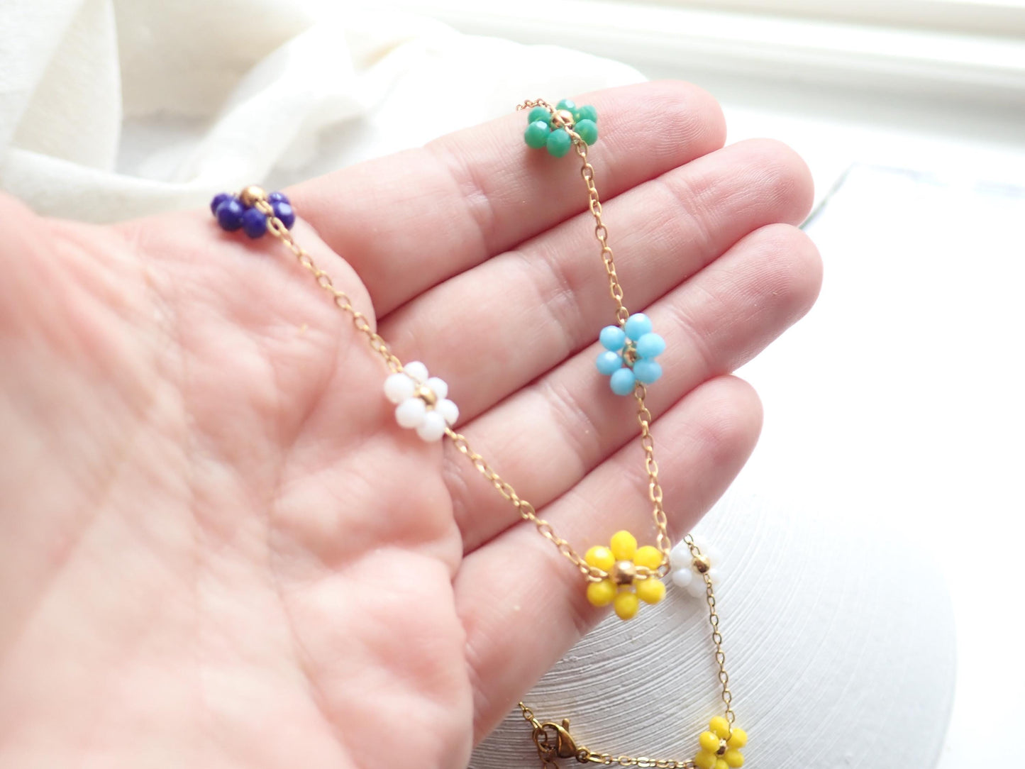 Colorful Waterproof Gold Necklace | Beaded Flower Necklace | Floral Summer Jewelry for Women | No Tarnish Beachy Boho Jewelry | Gift for Her