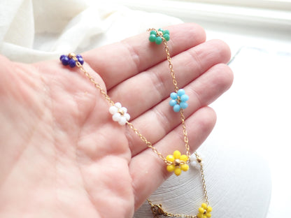 Colorful Waterproof Gold Necklace | Beaded Flower Necklace | Floral Summer Jewelry for Women | No Tarnish Beachy Boho Jewelry | Gift for Her