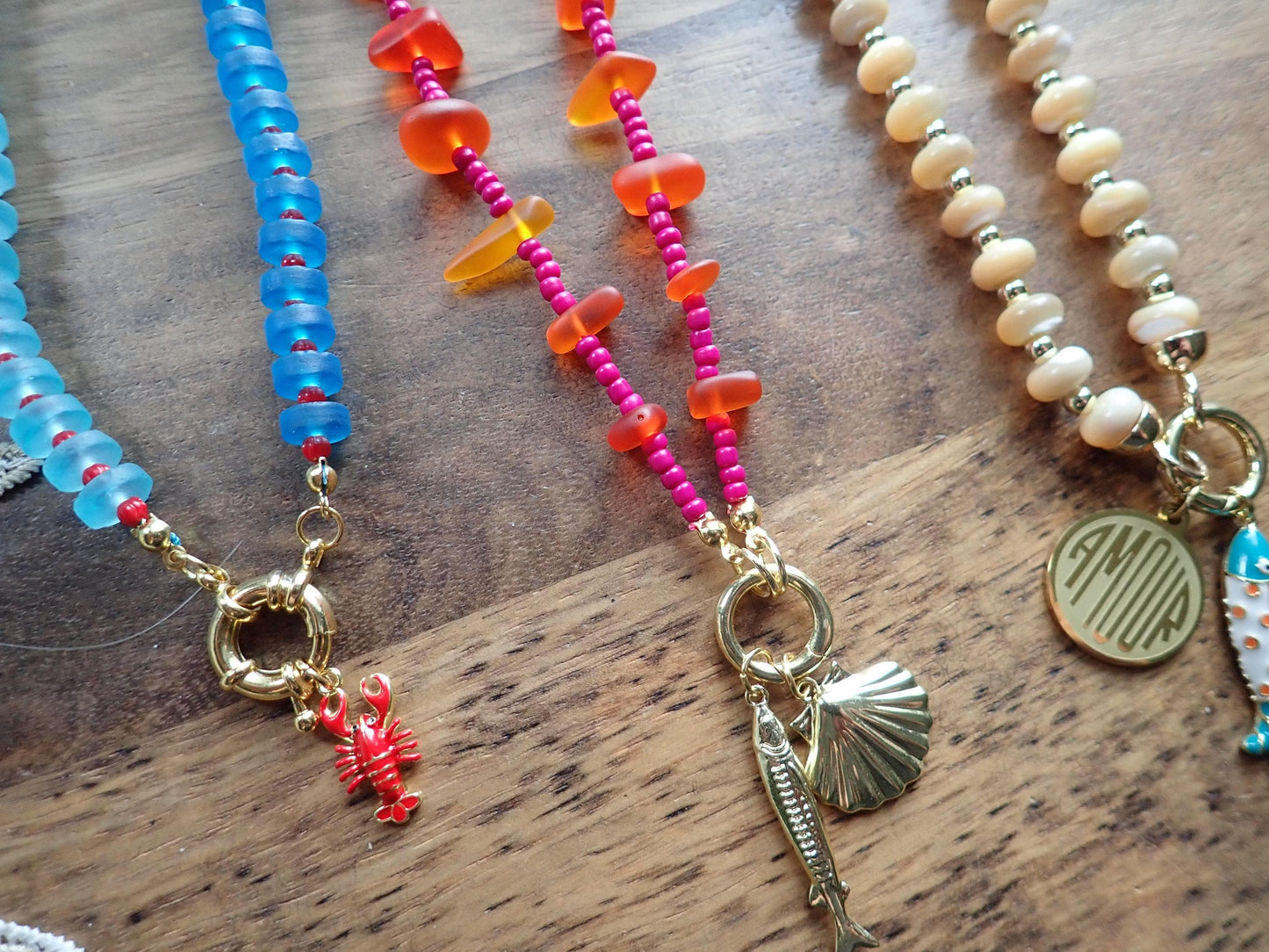 Coastal Beaded Charm Necklace, Gold Filled Coral Charm Holder Necklace, Charm Bar Jewelry, Interchangeable Charm Necklace, Gift for Her