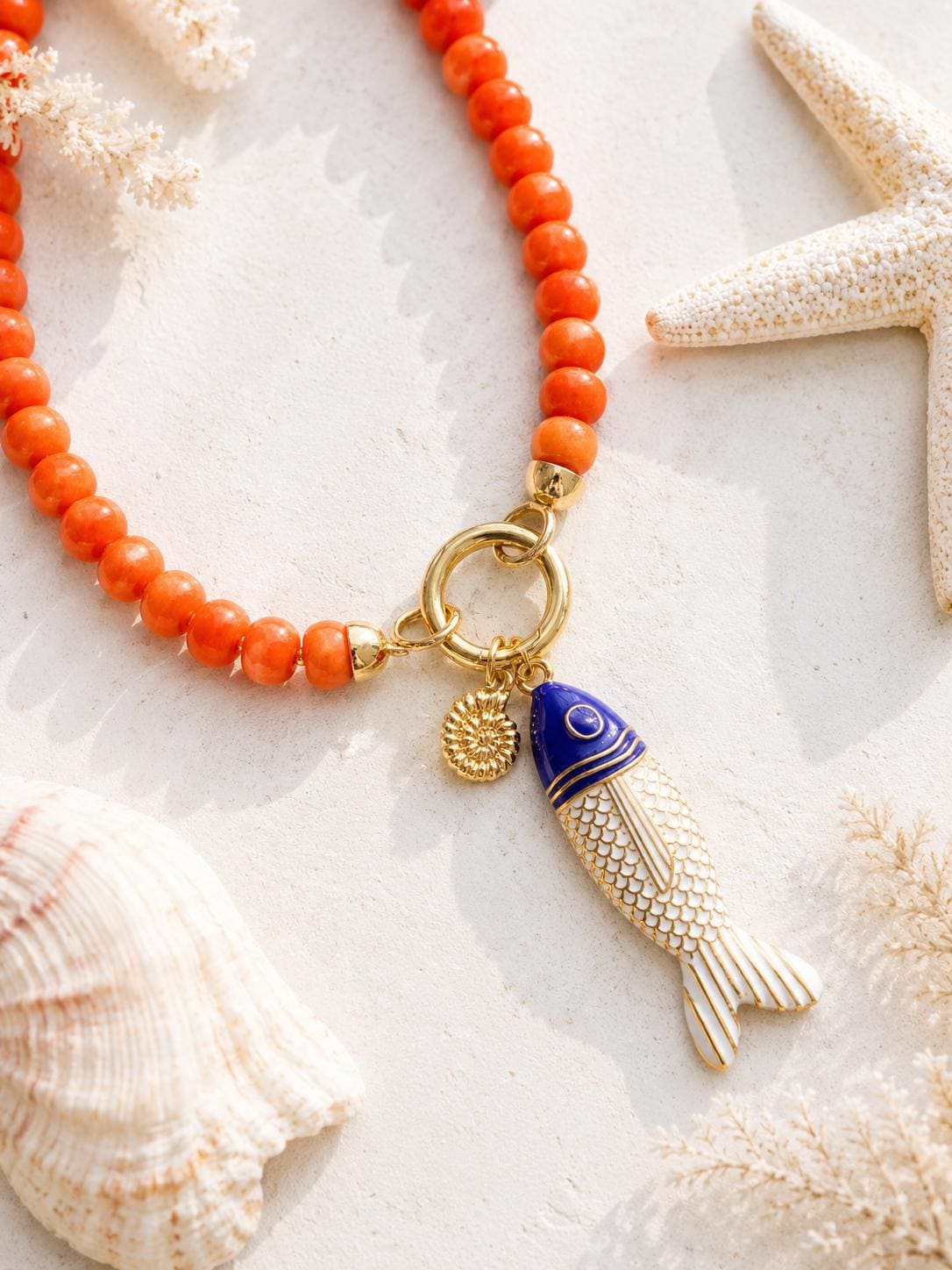 Coastal Beaded Charm Necklace, Gold Filled Coral Charm Holder Necklace, Charm Bar Jewelry, Interchangeable Charm Necklace, Gift for Her