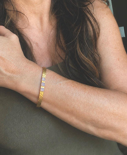 Rainbow Moonstone Cuff Bracelet, June Birthstone Gift, Gemstone Stacking Bracelet, Dainty Moonstone Jewelry, Hammered Gold Cuff