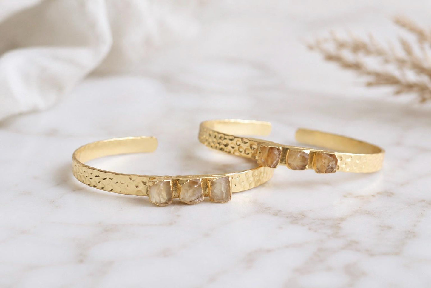 Raw Citrine Gold Cuff Bracelet, Adjustable Bangle with Natural Gemstones, November Birthstone Jewelry