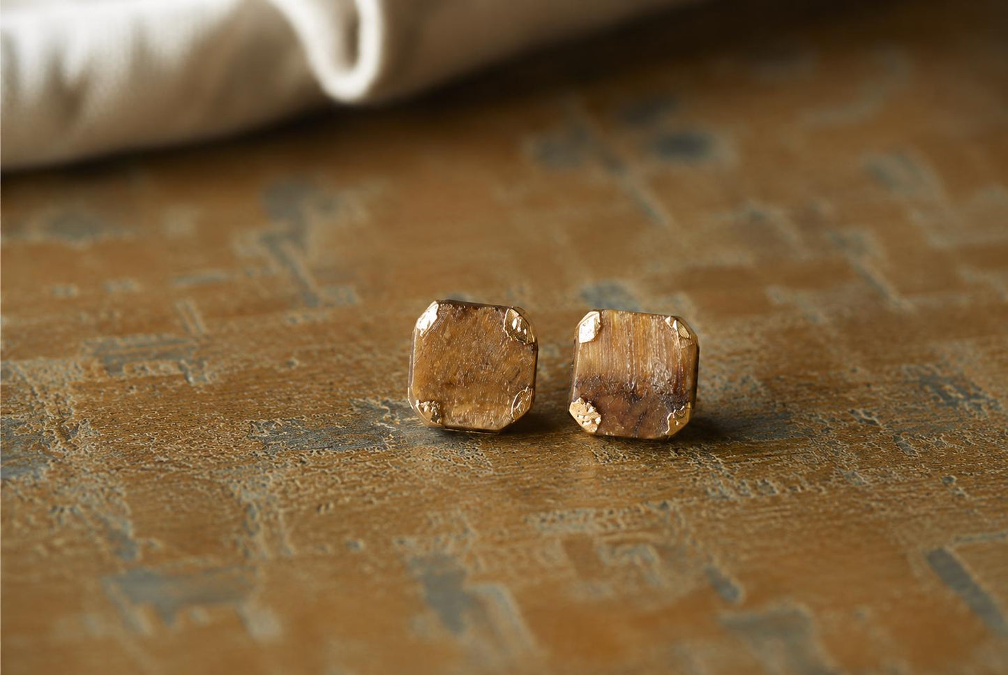 Raw Tiger Eye Stud Earrings, Earthy Gemstone Posts, Square Gemstone Studs