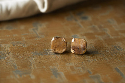 Raw Tiger Eye Stud Earrings, Earthy Gemstone Posts, Square Gemstone Studs