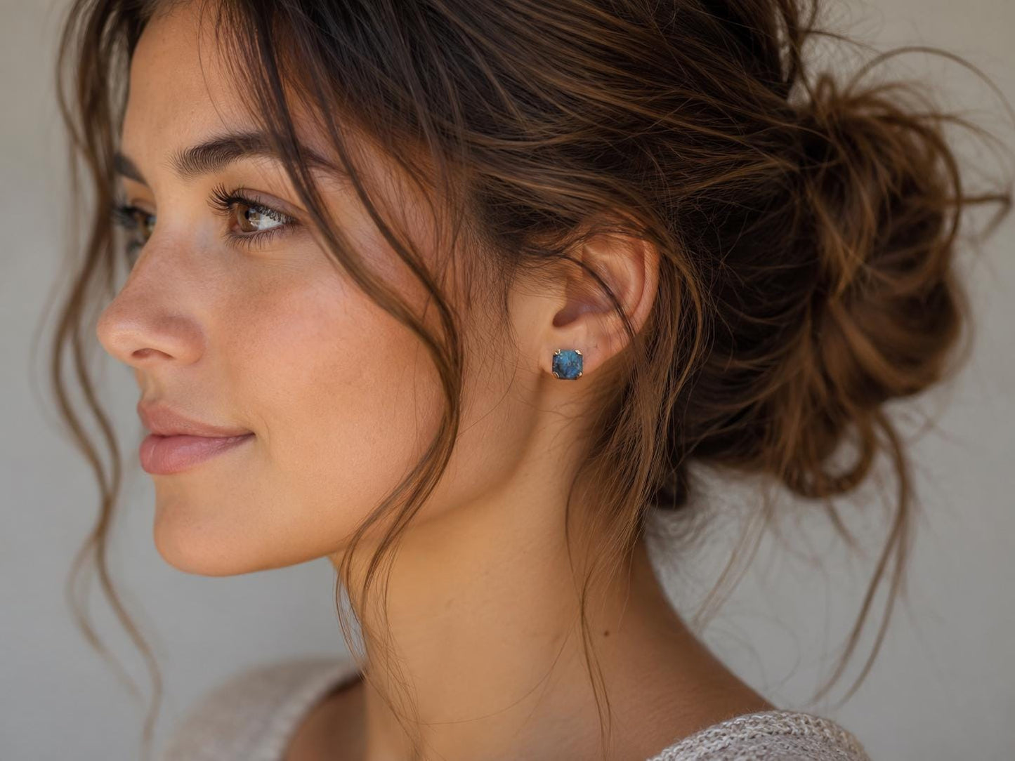 Raw Labradorite Stud Earrings, Gold Gemstone Earrings, Blue Flash Gemstone Posts