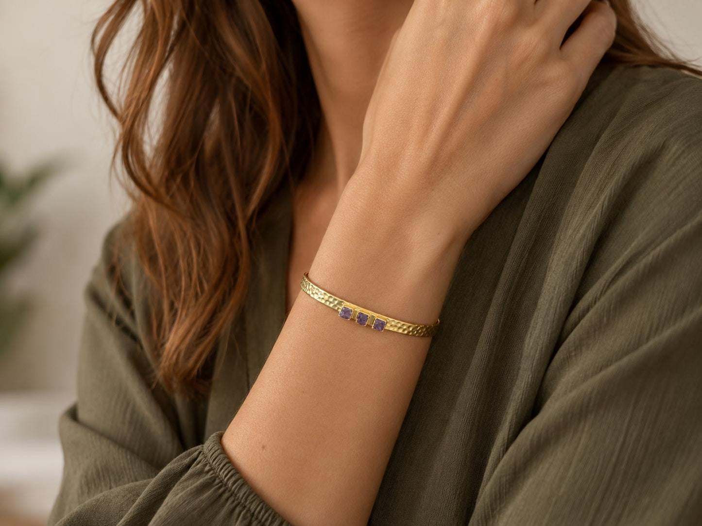 Raw Ruby Cuff Bracelet | Gold Hammered Bracelet with Natural Ruby Stones | Adjustable July Birthstone Jewelry | Gift for Her