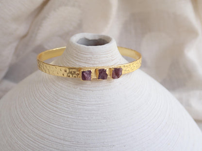 Raw Ruby Cuff Bracelet | Gold Hammered Bracelet with Natural Ruby Stones | Adjustable July Birthstone Jewelry | Gift for Her
