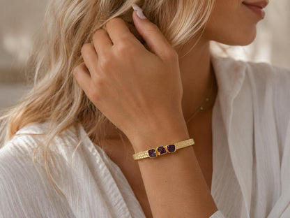 Gold Birthstone Cuff Bracelet, Herkimer Diamond Cuff, April Birthstone Gift