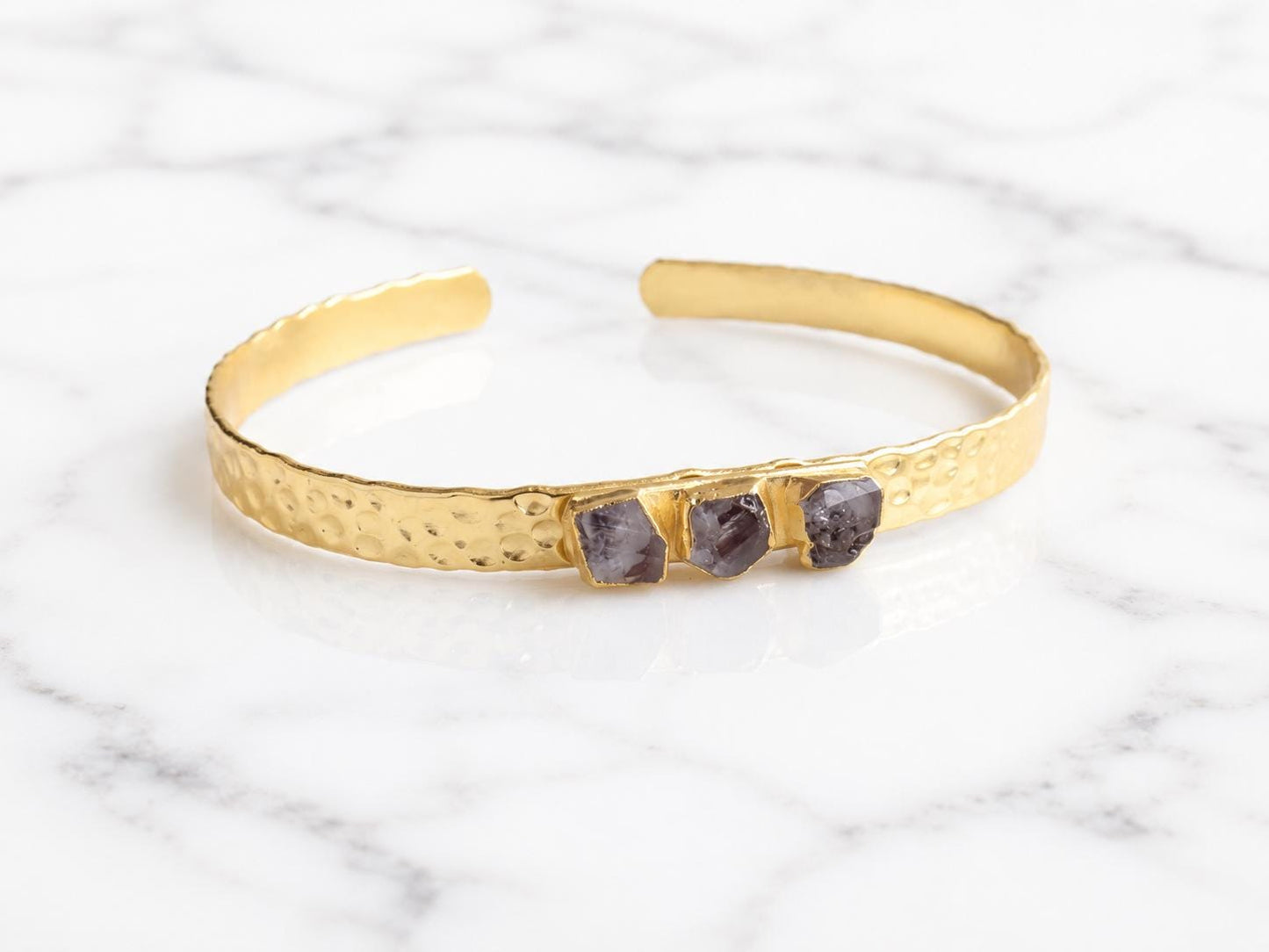 Gold Birthstone Cuff Bracelet, Herkimer Diamond Cuff, April Birthstone Gift